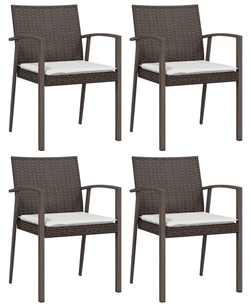 4 db barna polyrattan kerti szék párnával 56,5x57x83 cm