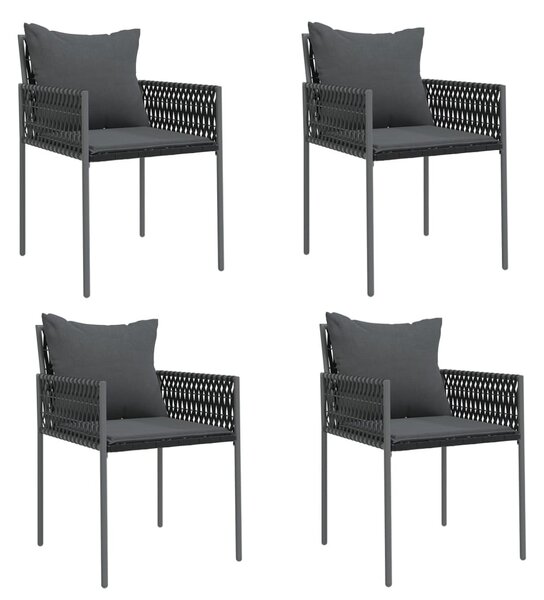 4 db fekete polyrattan kerti szék párnával 54x61x83 cm