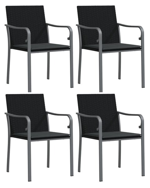 4 db fekete polyrattan kerti szék párnával 56x59x84 cm