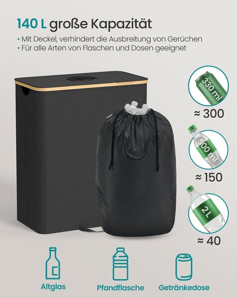 SONGMICS 140 literes szelektív hulladékgyűjtő konyhába, fekete-bézs