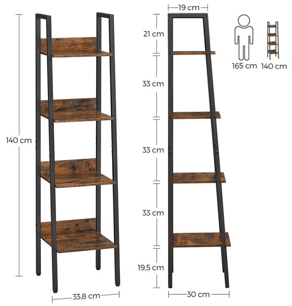 VASAGLE keskeny könyvespolc (140 cm), helytakarékos állópolc, barna