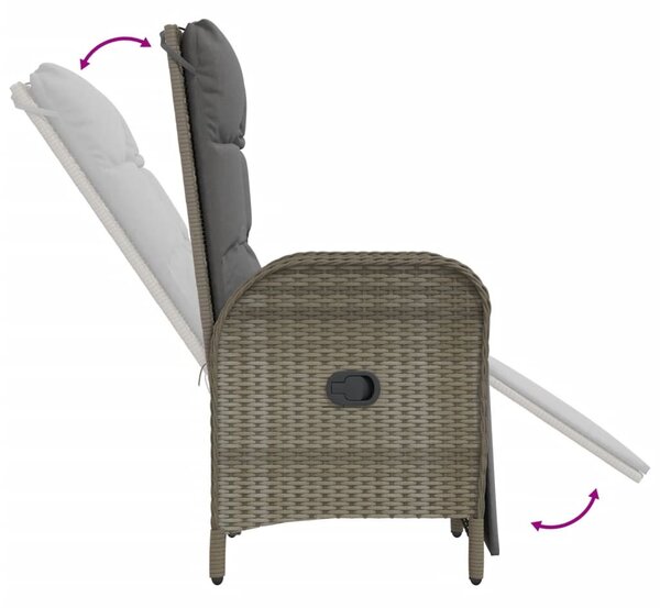 2 db szürke polyrattan dönthető kerti szék asztallal