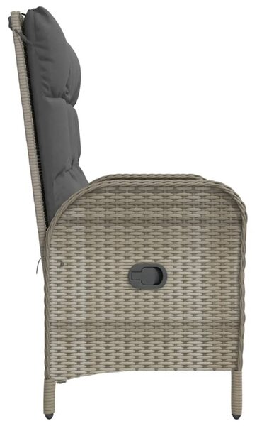 Szürke polyrattan dönthető kerti pad párnákkal 107 cm