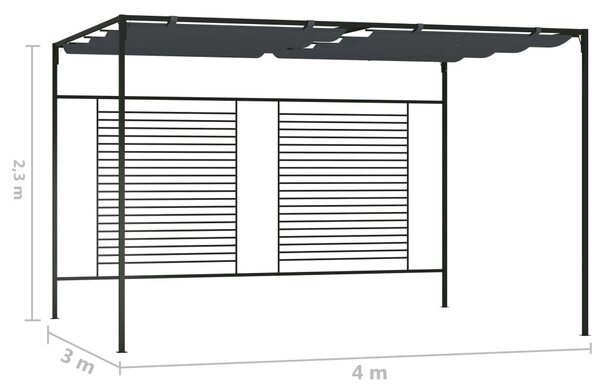 Antracitszürke pavilon behúzható tetővel 3 x 4 x 2,3 m 180 g/m²