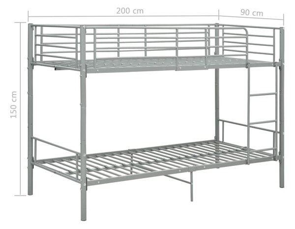 Szürke fém emeletes ágy 90 x 200 cm
