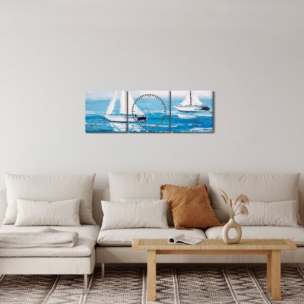 Kép - Egy jacht festése a tengeren (órával) (90x30 cm)