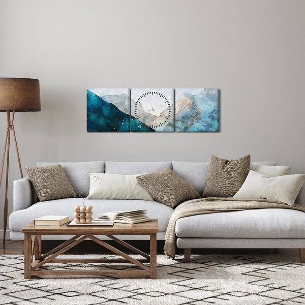 Kép - Hegyek rajza (órával) (90x30 cm)