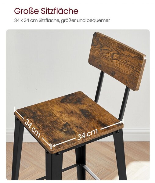 Bárszék szett 2 darabos, Vasagle, barna-fekete, 102.2x45.4x45.4 cm