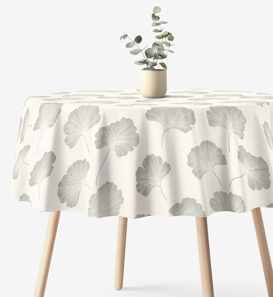 Goldea kör alakú pamut asztalterítő - ginkgo levelek Ø 100 cm