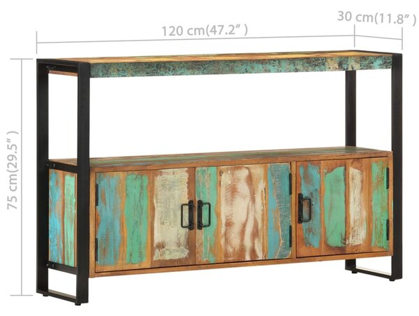 Tömör újrahasznosított fa tálalószekrény 120 x 30 x 75 cm