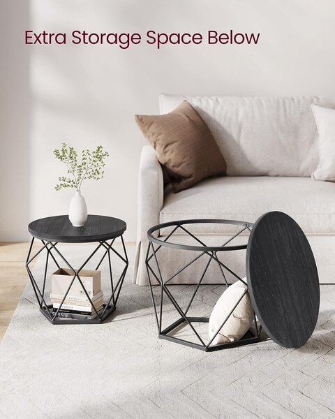 Oldalsó asztalka szett 2 darabos, Vasagle, fekete, 50x50x40 cm