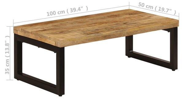 Tömör mangófa és acél dohányzóasztal 100 x 50 x 35 cm