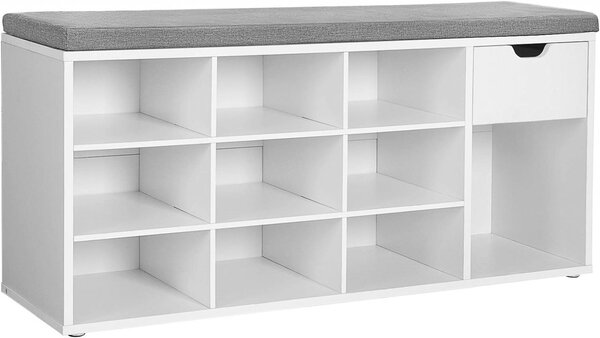 Előszobai cipőtároló pad tárolórekesszel, Vasagle, fehér-szürke, 104x30.5x48 cm