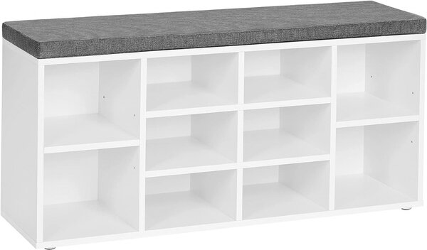 Előszobai cipőtároló pad tárolórekesszel, Vasagle, fehér, 104x30x48 cm