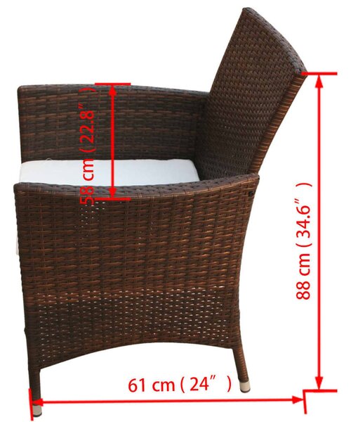 7-részes barna kültéri polyrattan étkezőszett párnákkal