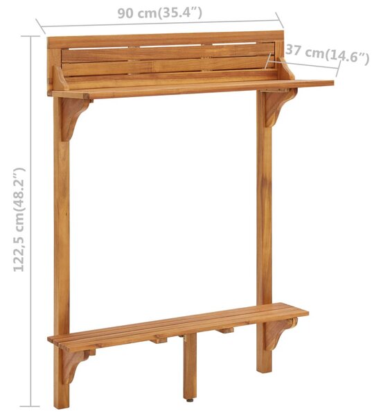 Tömör akácfa erkély bárasztal 90 x 37 x 122,5 cm