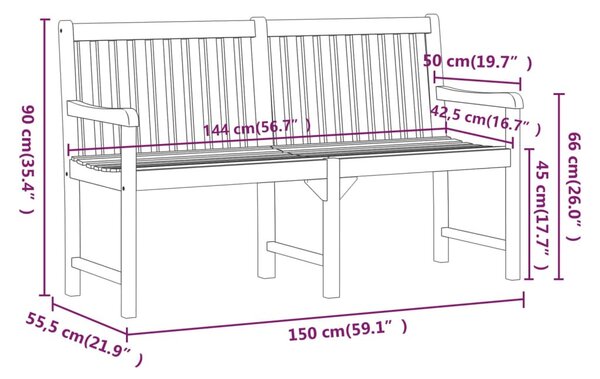 Tömör akácfa kerti pad 150 cm