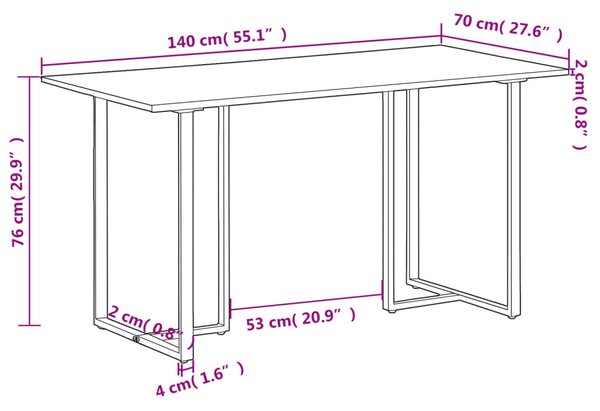 Tömör újrahasznosított fa étkezőasztal 140 cm