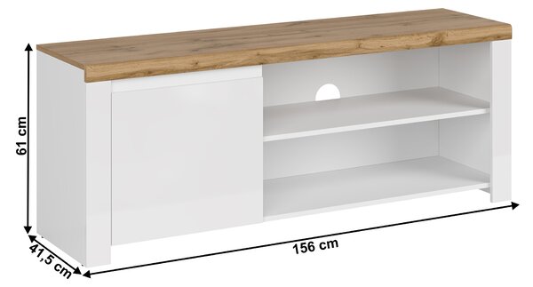KONDELA TV asztal 1D/160, fényes fehér/wotan tölgy, VILGO