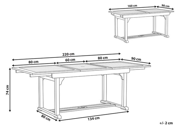 Bővíthető kerti étkezőasztal JAVA 160/220 cm 90 cm Akácfa Világosbarna
