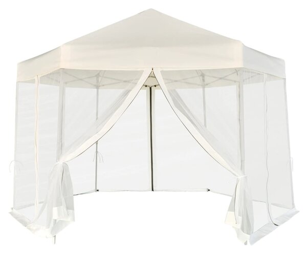 Krémfehér hatszögletű felugró pavilon 6 oldalfallal 3,6 x 3,1 m