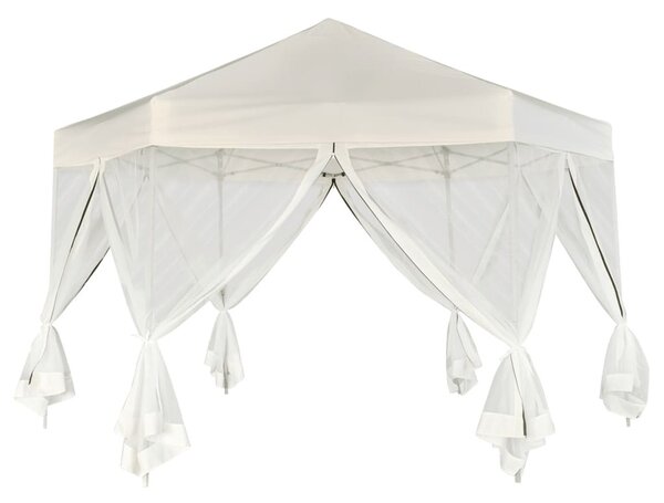 Krémfehér hatszögletű felugró pavilon 6 oldalfallal 3,6 x 3,1 m