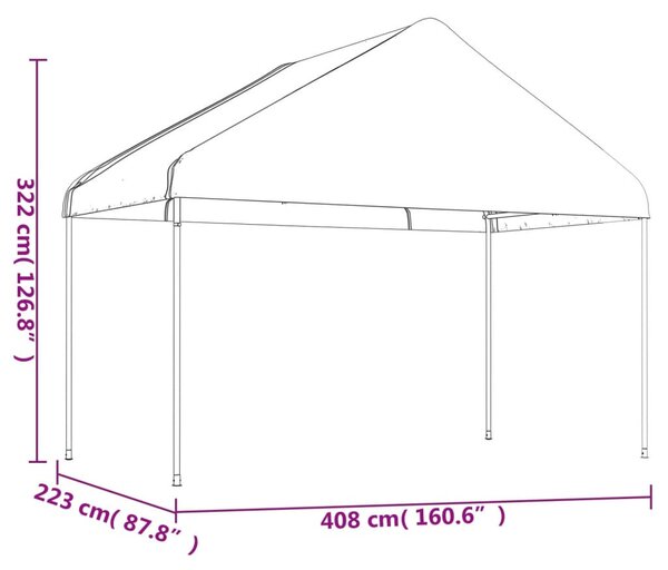 Fehér polietilén pavilon tetővel 8,92 x 4,08 x 3,22 m
