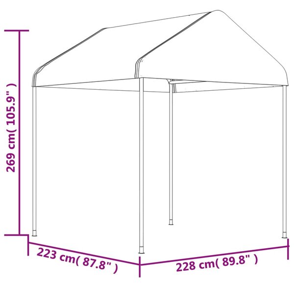 Fehér polietilén pavilon tetővel 2,28 x 2,23 x 2,69 m