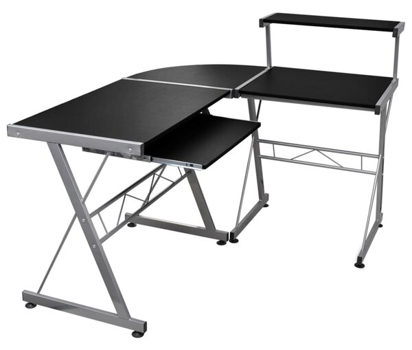Fekete szerelt fa sarok számítógépasztal 132 x 112 x 99 cm