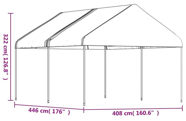 Fehér polietilén pavilon tetővel 4,46 x 4,08 x 3,22 m