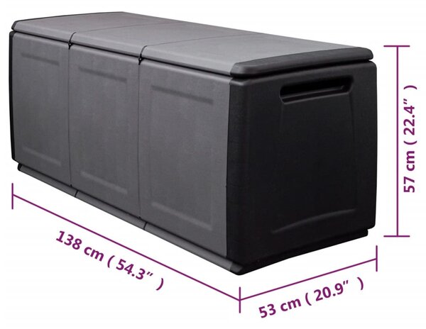 Sötétszürke-fekete kerti tárolóláda 138 x 53 x 57 cm 330 L
