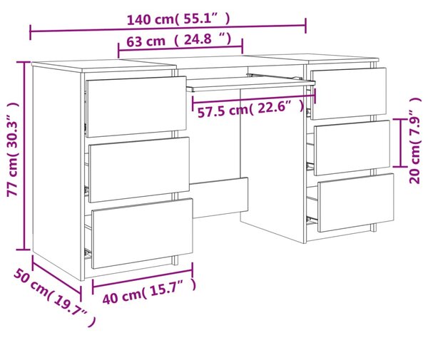 Betonszürke szerelt fa íróasztal 140 x 50 x 77 cm