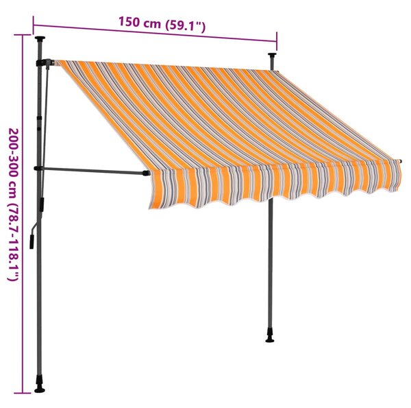 Sárga és kék kézzel feltekerhető LED-es napellenző 150 cm