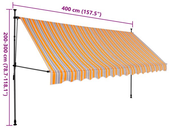 Sárga és kék kézzel kihúzható LED-es napellenző 400 cm