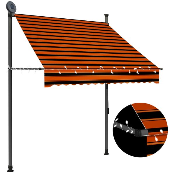 Narancssárga-barna kézzel feltekerhető LED-es napellenző 150 cm