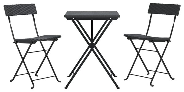 3 részes fekete összecsukható polyrattan bisztrószett