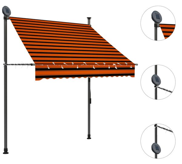 Narancssárga-barna kézzel feltekerhető LED-es napellenző 150 cm