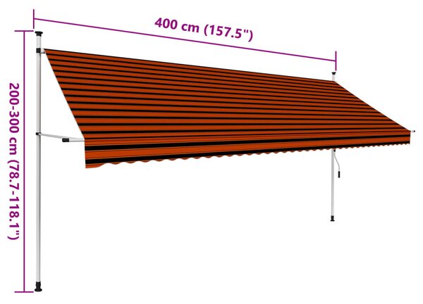 Narancssárga és barna kézzel feltekerhető napellenző 400 cm