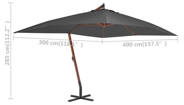 Antracitszürke konzolos kerti napernyő farúddal 400 x 300 cm