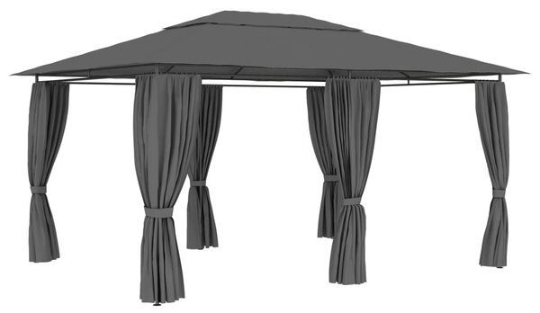 Antracitszürke kerti pavilon függönyökkel 4 x 3 m