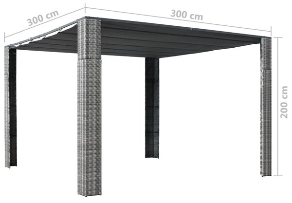 Szürke és antracit polyrattan pavilon tetővel 300x300x220 cm