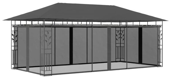 Antracitszürke pavilon szúnyoghálóval 6 x 3 x 2,73 m