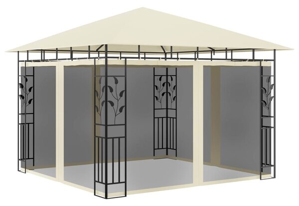 Krémszínű pavilon szúnyoghálóval/LED fényfüzérrel 3x3x2,73 m