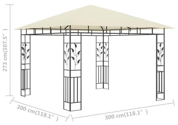 Krémszínű pavilon szúnyoghálóval 3 x 3 x 2,73 m 180 g/m²