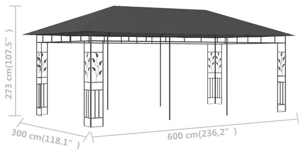 Antracitszürke pavilon szúnyoghálóval 6 x 3 x 2,73 m