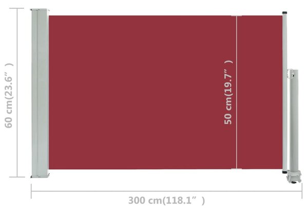 Piros kihúzható oldalsó terasz napellenző 60 x 300 cm