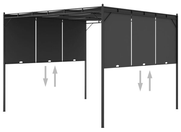 Antracitszürke kerti pavilon oldalfüggönnyel 3 x 3 x 2,25 m
