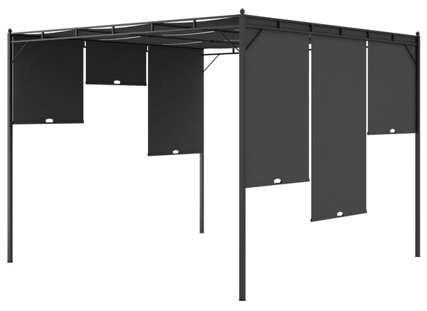 Antracitszürke kerti pavilon oldalfüggönnyel 3 x 3 x 2,25 m