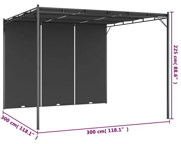 Antracitszürke kerti pavilon oldalfüggönnyel 3 x 3 x 2,25 m