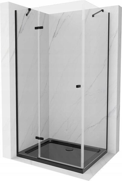 Mexen Roma, zuhanykabin 1 szárnyú ajtóval 80 (ajtó) x 100 (fali) cm, 6 mm átlátszó üveg, fekete profil, vékony zuhanytálca 5 cm fekete fekete szifonnal, 854-080-100-70-00-4070B